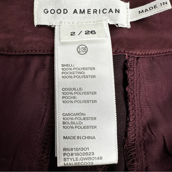 Good American Satin Pants Wide Leg Trouser Women's Size 2 or 26 Burgundy Stretch - Picture 9 of 13
